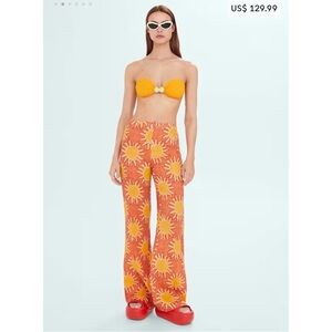 *NWT* Mango Wide Leg Linen Pants - Sun Print